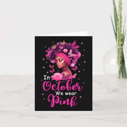 Oktober We Draag Roze Borstkanker Bewustzijn Zwart Kaart (Voorkant)