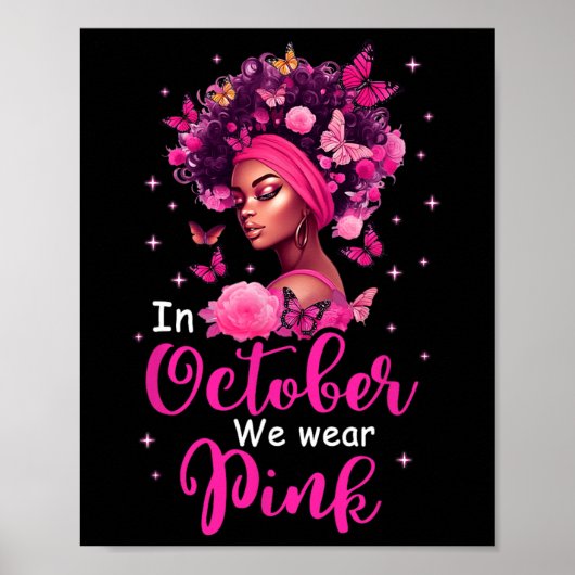 Oktober We Draag Roze Borstkanker Bewustzijn Zwart Poster (Voorkant)