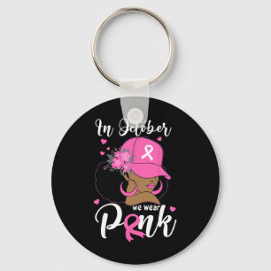 Oktober We Draag Roze Borstkanker Bewustzijn Zwart Sleutelhanger