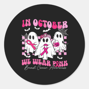 Oktober We Draag Roze Borstkanker Bewustzijnsspook Ronde Sticker