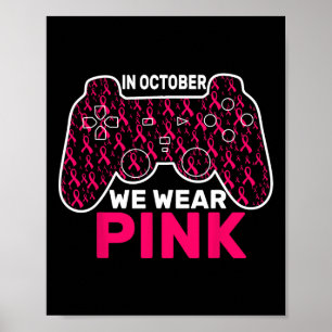 Oktober We Draag Roze Borstkanker Gaming Kinder To Poster