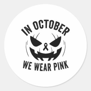Oktober We Draag Roze Borstkanker Halloween Jacko Ronde Sticker