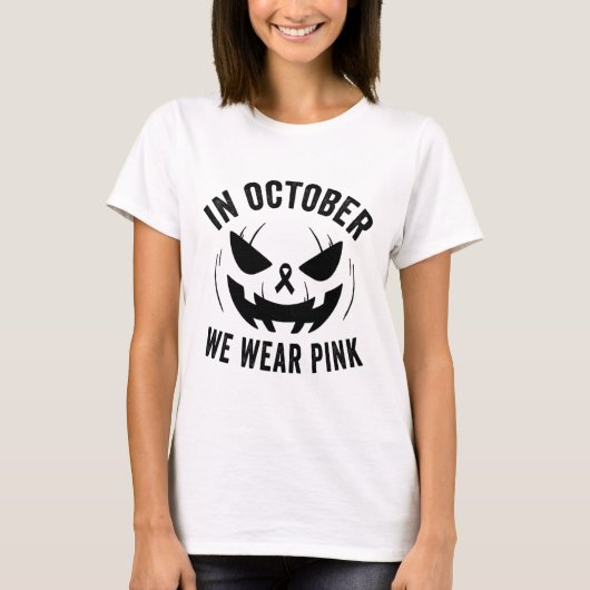 Oktober We Draag Roze Borstkanker Halloween Jacko T-shirt (Voorkant)