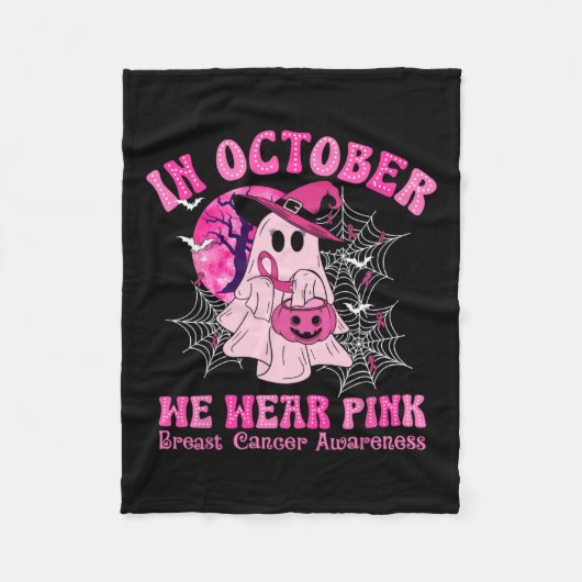 Oktober We Draag Roze Borstkanker Vrouwen Ghost Ha Fleece Deken (Voorkant)