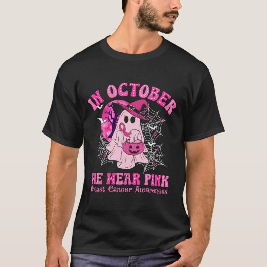 Oktober We Draag Roze Borstkanker Vrouwen Ghost Ha T-shirt (Voorkant)