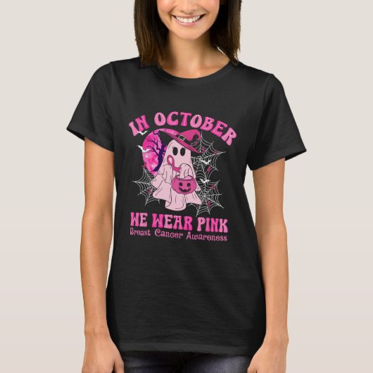 Oktober We Draag Roze Borstkanker Vrouwen Ghost Ha T-shirt (Voorkant)