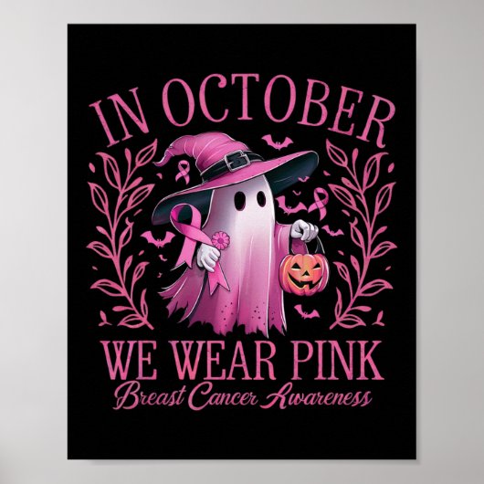 Oktober we Draag roze borstkankerbewustzijn Hallo Poster (Voorkant)
