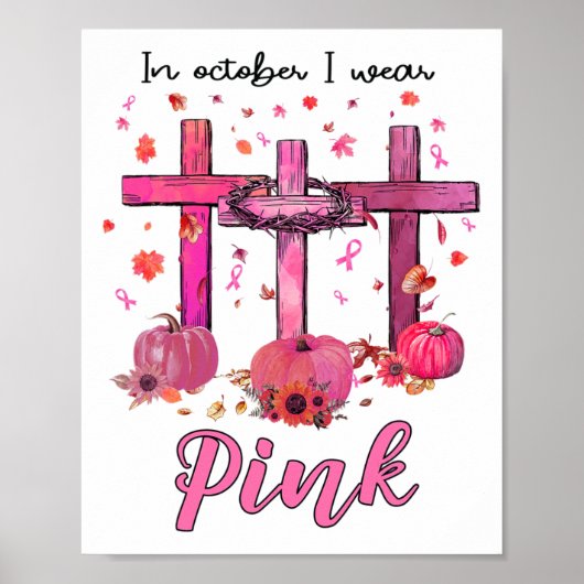 Oktober We Draag Roze Christelijke Borstkanker Bew Poster (Voorkant)