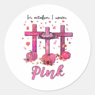 Oktober We Draag Roze Christelijke Borstkanker Bew Ronde Sticker