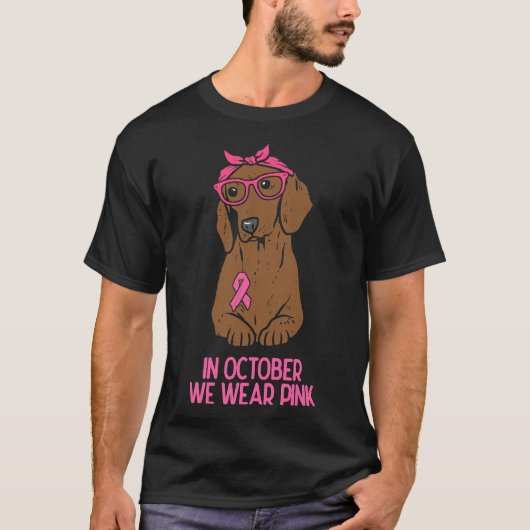 Oktober We Draag Roze Dachshund Dog T-shirt (Voorkant)