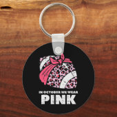 Oktober We Draag roze Football borstkanker Sleutelhanger (Voorkant)