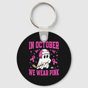Oktober We Draag Roze Ghost Hockey Borstkanker Sleutelhanger