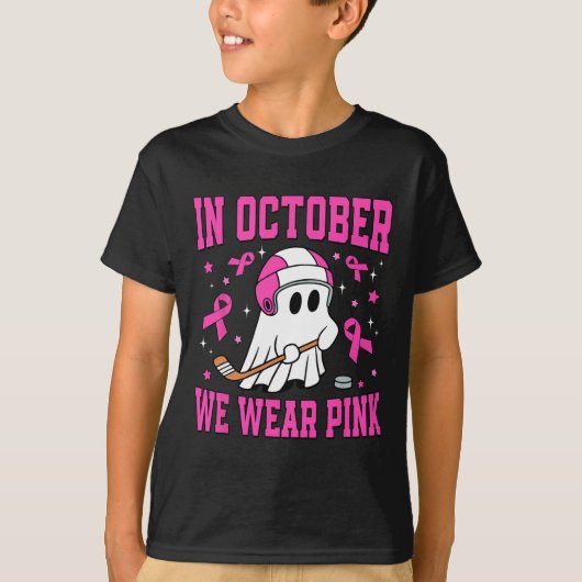 Oktober We Draag Roze Ghost Hockey Borstkanker T-shirt (Voorkant)