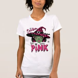 Oktober We Draag Roze Halloween Spook Borstkanker T-shirt