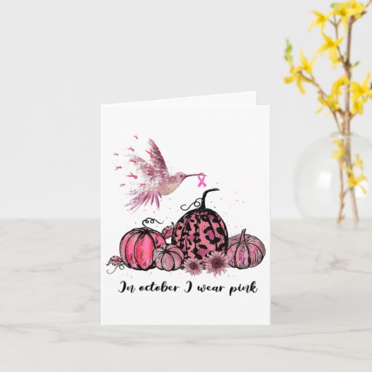 Oktober We Draag Roze Kolibrie Borstkanker Awa Kaart (Gele Bloem)