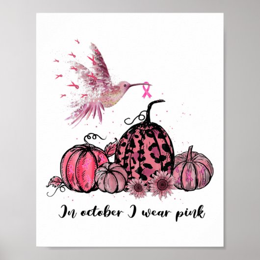Oktober We Draag Roze Kolibrie Borstkanker Awa Poster (Voorkant)