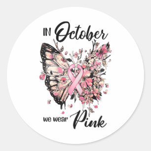 Oktober We Draag Roze Lint Borstkanker Awarenen Ronde Sticker