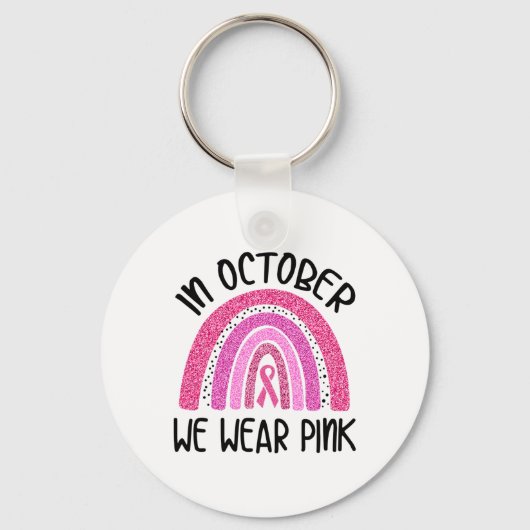Oktober We Draag Roze Lint Borstkanker Awarenen Sleutelhanger (Voorkant)