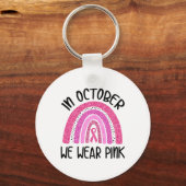 Oktober We Draag Roze Lint Borstkanker Awarenen Sleutelhanger (Voorkant)