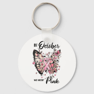 Oktober We Draag Roze Lint Borstkanker Awarenen Sleutelhanger