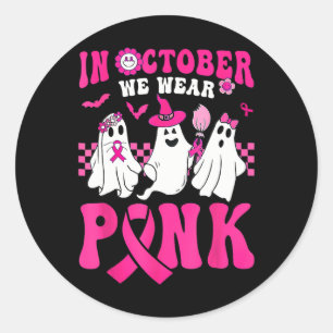 Oktober We Draag Roze Schattigee Spook Borstkanker Ronde Sticker
