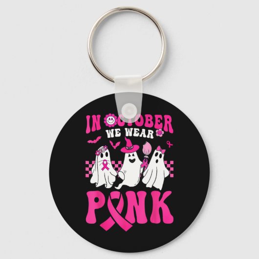 Oktober We Draag Roze Schattigee Spook Borstkanker Sleutelhanger (Voorkant)
