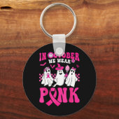 Oktober We Draag Roze Schattigee Spook Borstkanker Sleutelhanger (Voorkant)