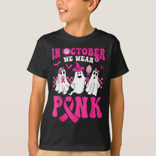 Oktober We Draag Roze Schattigee Spook Borstkanker T-shirt