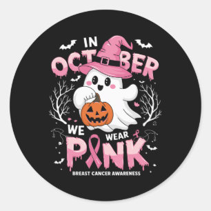 Oktober We Draag Roze Shirt Spook Borstkanker Awa Ronde Sticker