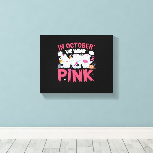 Oktober We Draag Roze Verpleegster Borstkanker Bew Canvas Afdruk (Insitu (Houten vloer))