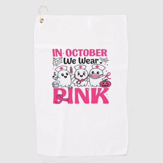 Oktober We Draag Roze Verpleegster Borstkanker Bew Golfhanddoek (Voorkant)