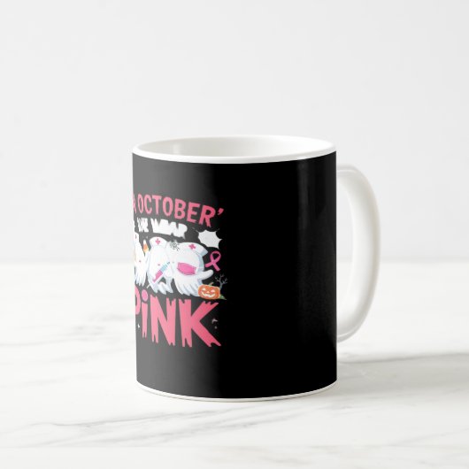 Oktober We Draag Roze Verpleegster Borstkanker Bew Koffiemok (Voorkant rechts)