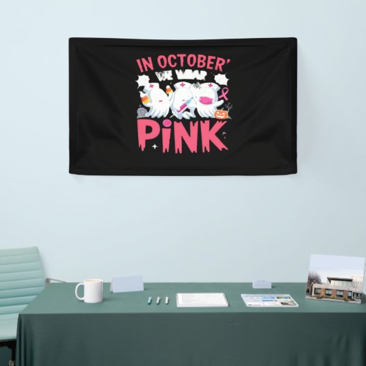 Oktober We Draag Roze Verpleegster Borstkanker Bew Spandoek (Beurs)
