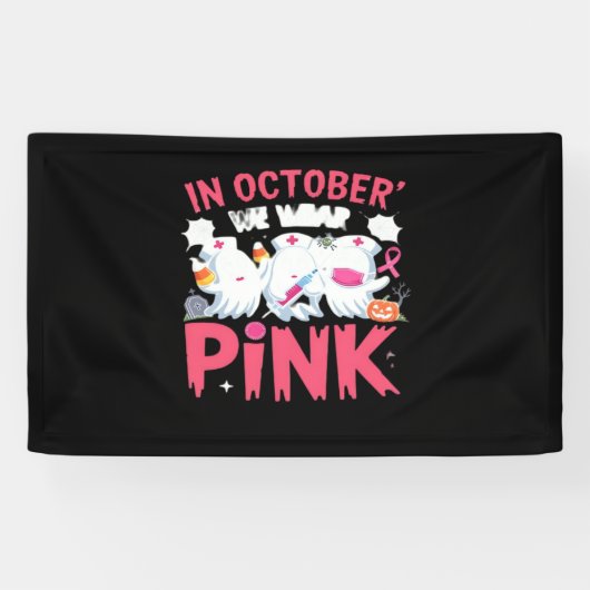 Oktober We Draag Roze Verpleegster Borstkanker Bew Spandoek (Horizontaal)