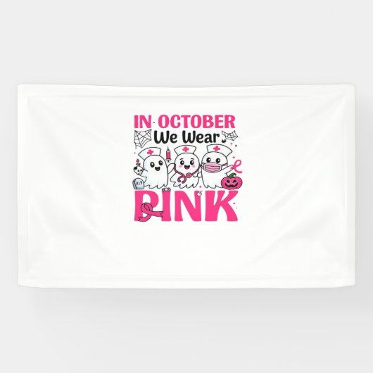 Oktober We Draag Roze Verpleegster Borstkanker Bew Spandoek (Horizontaal)