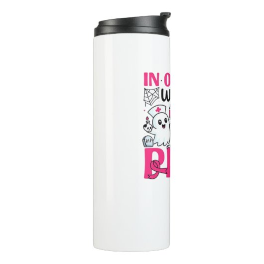 Oktober We Draag Roze Verpleegster Borstkanker Bew Thermosbeker (Gedraaid links)