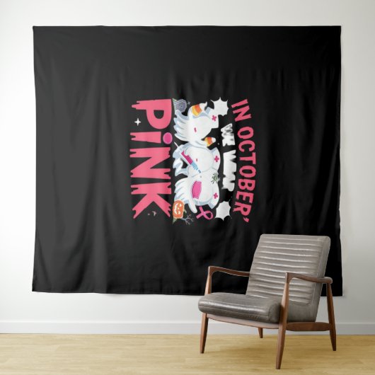 Oktober We Draag Roze Verpleegster Borstkanker Bew Wandkleed (In Situ (horizontaal))