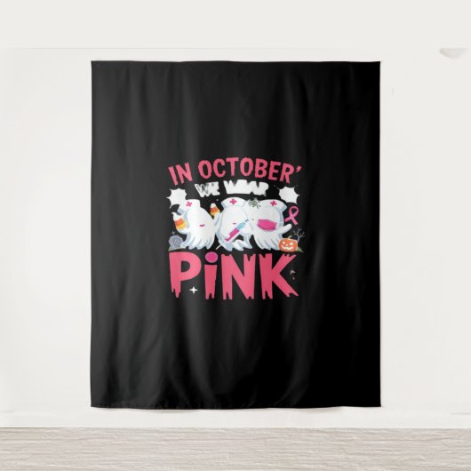 Oktober We Draag Roze Verpleegster Borstkanker Bew Wandkleed (Voorkant)