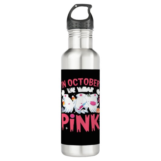 Oktober We Draag Roze Verpleegster Borstkanker Bew Waterfles (Voorkant)