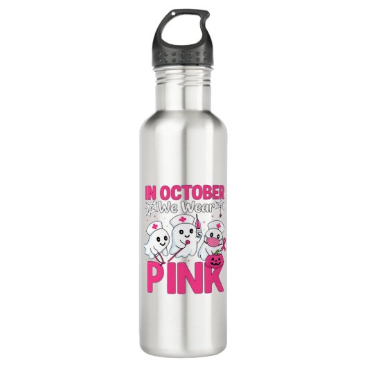 Oktober We Draag Roze Verpleegster Borstkanker Bew Waterfles (Voorkant)