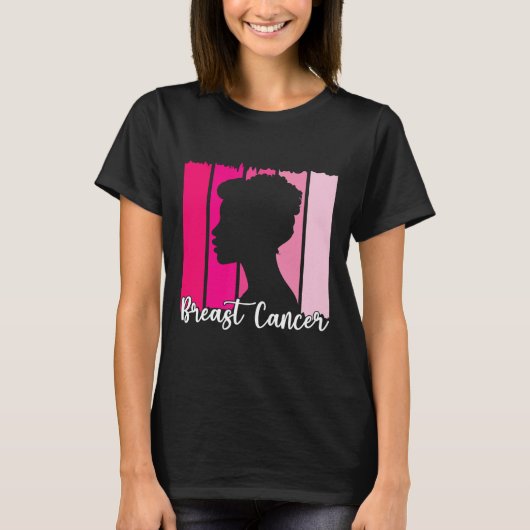 Oktober We Draag Roze Zwart Afro Vrouwen Borstkank T-shirt (Voorkant)