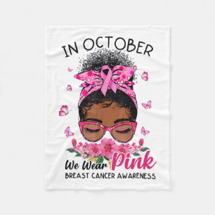 Oktober We Draag Roze Zwarte Vrouwen Messy Bun Bor Fleece Deken