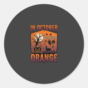 Oktober We dragen oranje Halloween Pompoen Lama Sc Ronde Sticker