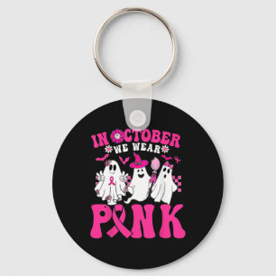 Oktober We dragen roze In oktober Halloween Geest Sleutelhanger