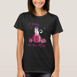 Oktober We dragen Roze Pompoen Kat Met Heksenhoed T-shirt