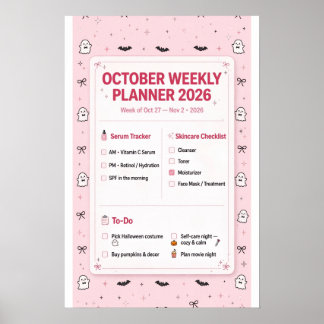 Oktober Wekelijkse Planner 2026 Roze Coquette Poster