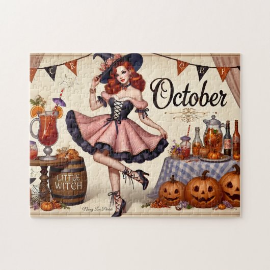 Oktober Witchy Pin-Up Delight Legpuzzel (Horizontaal)