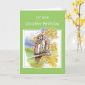 Oktoberdag, Herfst Owl Bird Kaart (Gele Bloem)