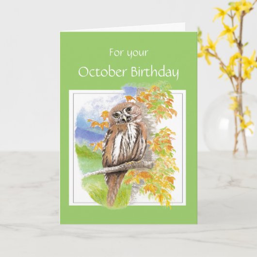 Oktoberdag, Herfst Owl Bird Kaart (Gele Bloem)