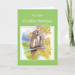 Oktoberdag, Herfst Owl Bird Kaart